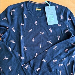 Icebreaker Black Merino Long Sleeve Top with Pink Skiers women’s medium